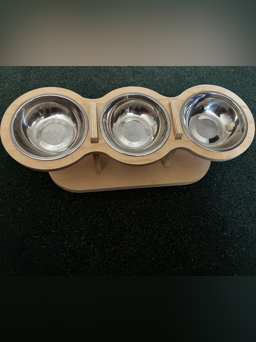 Triple Stainless Steel Pet Bowls with Light Wood Stand